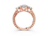Rose gold Three-Stone Radiant Diamond Milgrain Pave Band with Prong Setting 3