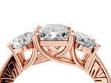 Rose gold Three-Stone Radiant Diamond Milgrain Pave Band with Prong Setting 4