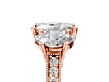 Rose gold Three-Stone Radiant Diamond Milgrain Pave Band with Prong Setting 5