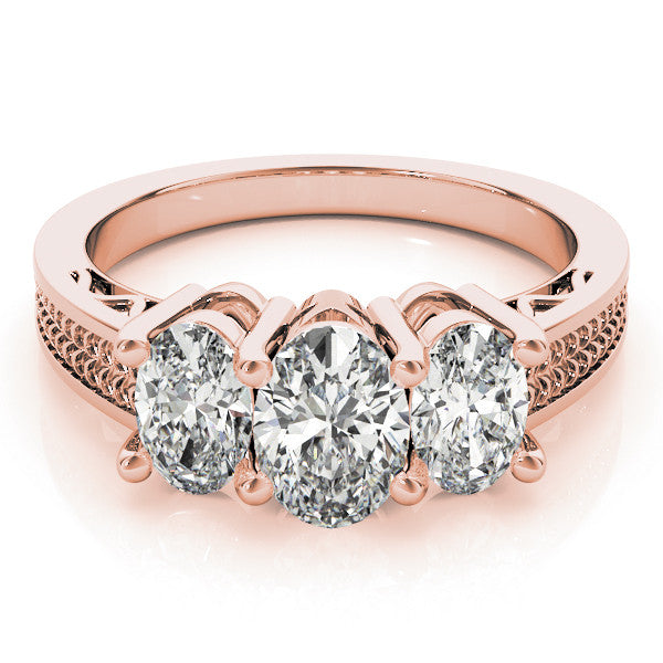 Rose gold Three-Stone Radiant Diamond Pave Band with Prong Setting 2