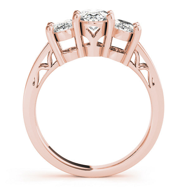 Rose gold Three-Stone Radiant Diamond Pave Band with Prong Setting