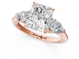 Rose gold Three-Stone Radiant Diamond Ring with Pear Side Stones in Four-Prong Setting_78
