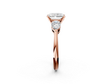 Rose gold Three-Stone Radiant Diamond Ring with Pear Side Stones in Four-Prong Setting_79