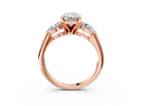 Rose gold Three-Stone Radiant Diamond Ring with Pear Side Stones in Four-Prong Setting_80