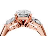 Rose gold Three-Stone Radiant Diamond Ring with Pear Side Stones in Four-Prong Setting_81
