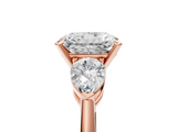 Rose gold Three-Stone Radiant Diamond Ring with Pear Side Stones in Four-Prong Setting_82