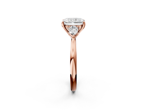 Rose gold Three-Stone Radiant Diamond Solitaire Ring with Pear Side Stones and Four-Prong Setting_45