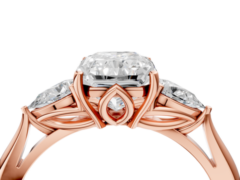 Rose gold Three-Stone Radiant Diamond Solitaire Ring with Pear Side Stones and Four-Prong Setting_47
