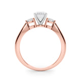 Rose gold Three-Stone Radiant Solitaire Ring with Tapered Band and Four-Prong Setting 1