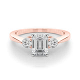 Rose gold Three-Stone Radiant Solitaire Ring with Tapered Band and Four-Prong Setting