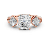 Rose gold Three-Stone Radiant and Princess Cut Diamond Ring with Channel Band and Four-Prong Setting_16