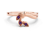Rose gold Three-Stone Round Amethyst Leaf Bypass Ring with Bezel Setting_6