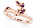 Rose gold Three-Stone Round Amethyst Leaf Bypass Ring with Bezel Setting_7