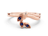 Rose gold Three-Stone Round Blue Sapphire Leaf Bypass Ring with Bezel Setting_6