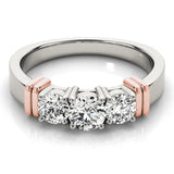 Rose gold Three-Stone Round Brilliant Channel Set Diamond Ring with Bar Prong Setting 1