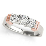 Rose gold Three-Stone Round Brilliant Channel Set Diamond Ring with Bar Prong Setting