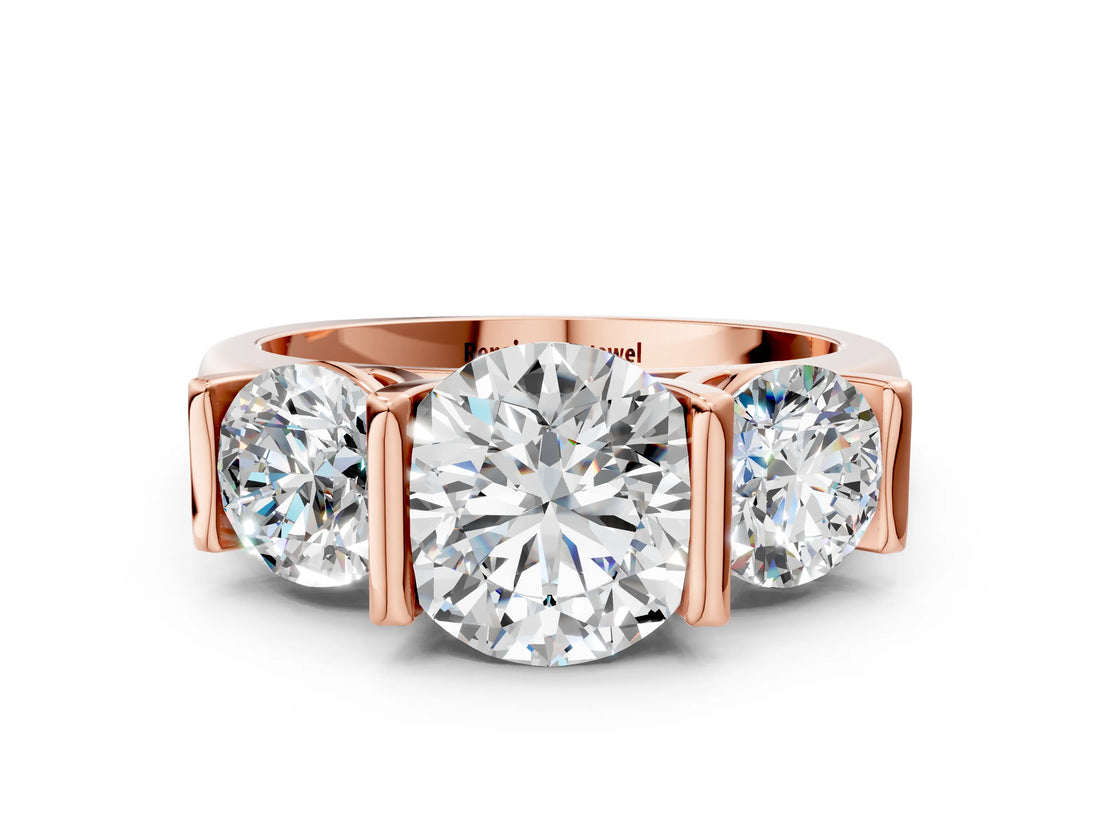 Rose gold Three-Stone Round Brilliant Diamond Ring with Channel Setting and White Gold Band_6