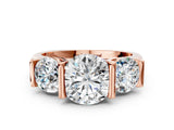 Rose gold Three-Stone Round Brilliant Diamond Ring with Channel Setting and White Gold Band_6