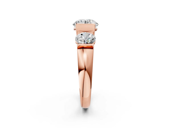 Rose Gold Round Bar Set Three Stone Engagement Ring Setting with Plain Band