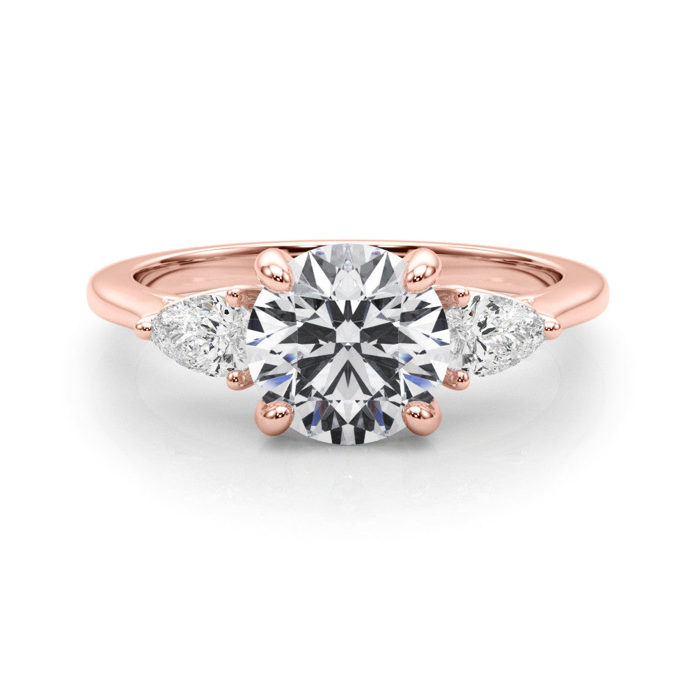 Rose gold Three-Stone Round Brilliant Diamond Solitaire Ring with Tapered Band and Four-Prong Setting 1