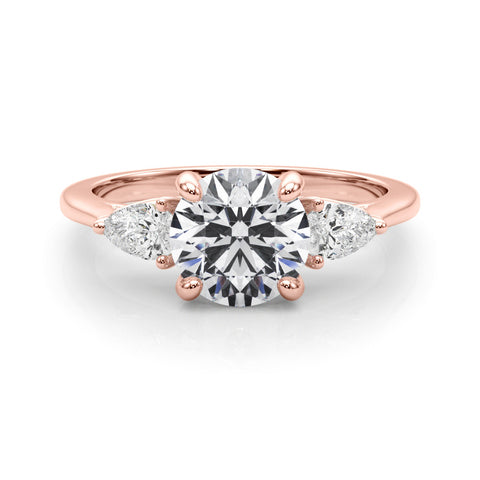 Rose gold Three-Stone Round Brilliant Diamond Solitaire Ring with Tapered Band and Four-Prong Setting 1
