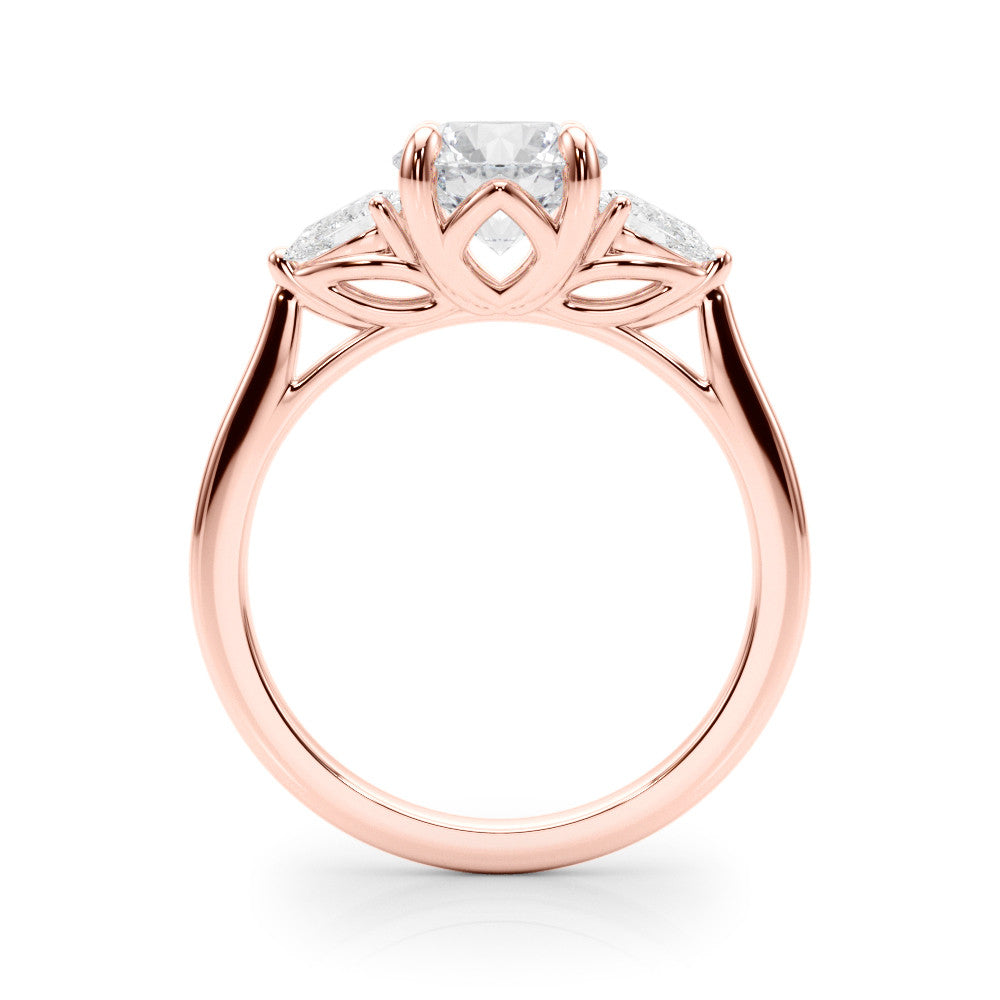 Rose gold Three-Stone Round Brilliant Diamond Solitaire Ring with Tapered Band and Four-Prong Setting 2