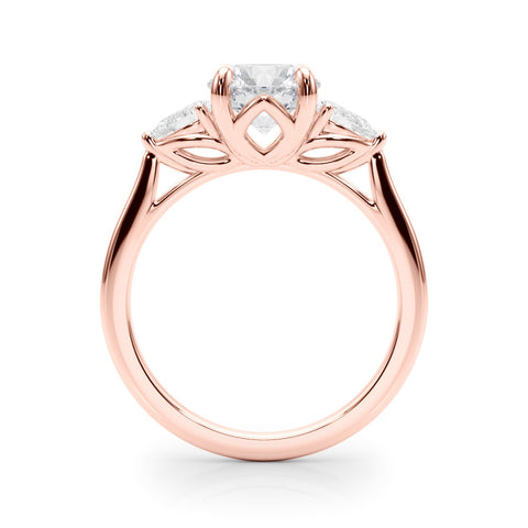 Rose gold Three-Stone Round Brilliant Diamond Solitaire Ring with Tapered Band and Four-Prong Setting 2