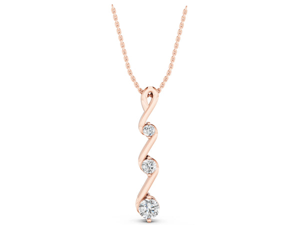 Rose gold Three-Stone Round Brilliant Prong Set Pendant