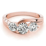 Rose gold Three-Stone Round Brilliant Split Shank Prong Set Ring 1