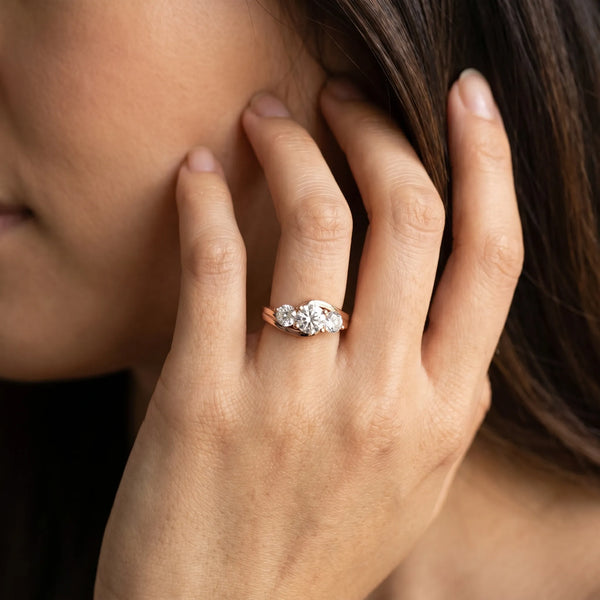 Rose gold Three-Stone Round Brilliant Split Shank Prong Set Ring