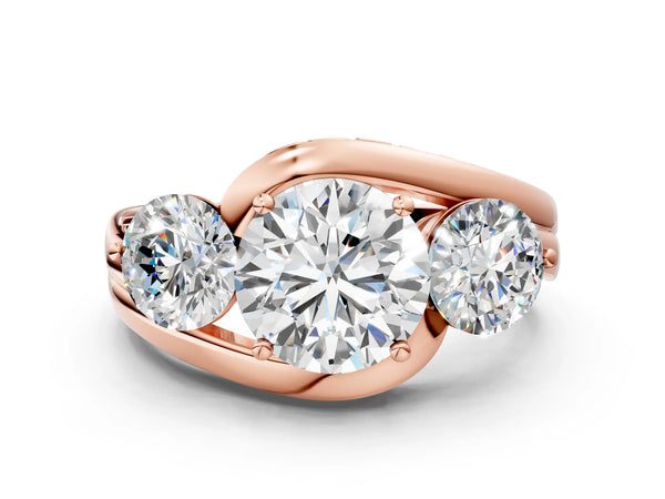Rose gold Three-Stone Round Brilliant Split Shank Prong Set Ring