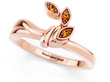 Rose gold Three-Stone Round Citrine Leaf Bypass Ring with Bezel Setting_7