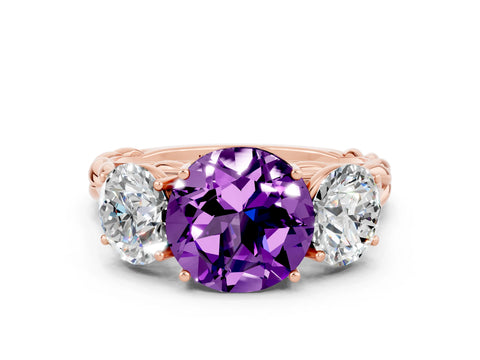 Rose gold Three-Stone Round Cut Amethyst Braided Band Ring with Four-Prong Setting_12