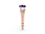 Rose gold Three-Stone Round Cut Amethyst Braided Band Ring with Four-Prong Setting_14