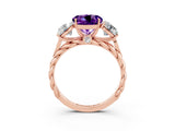 Rose gold Three-Stone Round Cut Amethyst Braided Band Ring with Four-Prong Setting_15