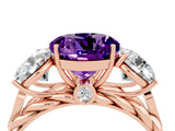 Rose gold Three-Stone Round Cut Amethyst Braided Band Ring with Four-Prong Setting_16