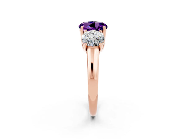 Rose gold Three-Stone Round Cut Amethyst Engagement Ring with Prong Setting