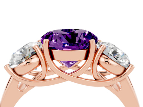 Rose gold Three-Stone Round Cut Amethyst Engagement Ring with Prong Setting_4
