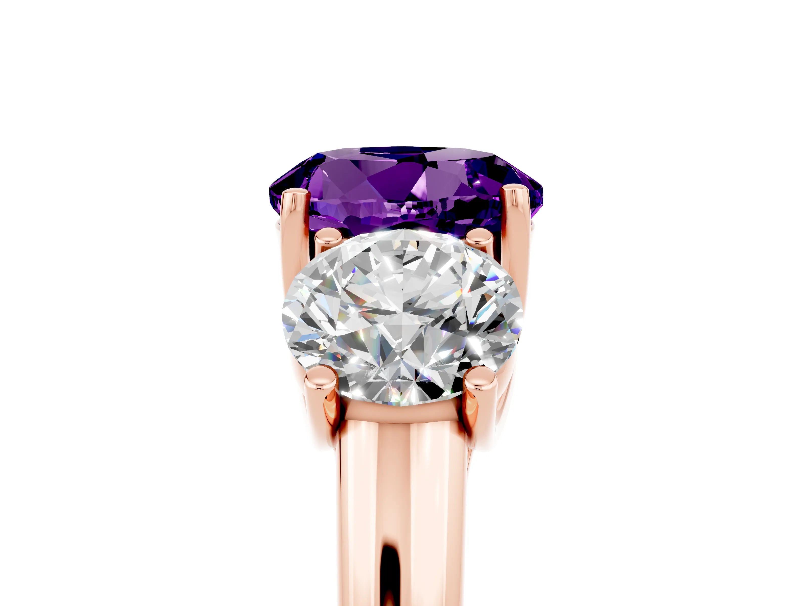 Rose gold Three-Stone Round Cut Amethyst Engagement Ring with Prong Setting_5