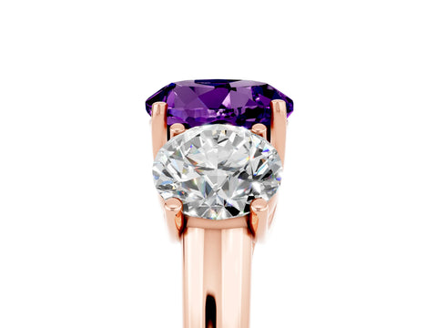 Rose gold Three-Stone Round Cut Amethyst Engagement Ring with Prong Setting_5