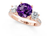 Rose gold Three-Stone Round Cut Amethyst Pavé Band with Four-Prong Setting_1