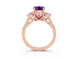 Rose gold Three-Stone Round Cut Amethyst Pavé Band with Four-Prong Setting_3