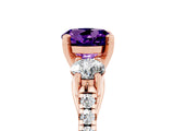 Rose gold Three-Stone Round Cut Amethyst Pavé Band with Four-Prong Setting_5