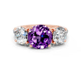 Rose gold Three-Stone Round Cut Amethyst Ring with Pavé Band and Prong Setting_12