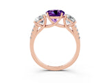 Rose gold Three-Stone Round Cut Amethyst Ring with Pavé Band and Prong Setting_15