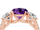 Rose gold Three-Stone Round Cut Amethyst Ring with Pavé Band and Prong Setting_16