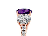 Rose gold Three-Stone Round Cut Amethyst Ring with Pavé Band and Prong Setting_17