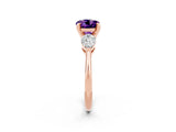 Rose gold Three-Stone Round Cut Amethyst Ring with Pear Side Stones and Four-Prong Setting_2