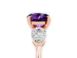 Rose gold Three-Stone Round Cut Amethyst Ring with Pear Side Stones and Four-Prong Setting_5