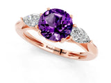 Rose gold Three-Stone Round Cut Amethyst Ring with Pear  Side Stones in Four-Prong Setting_13